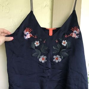 Navy Silk Embroidered Tank